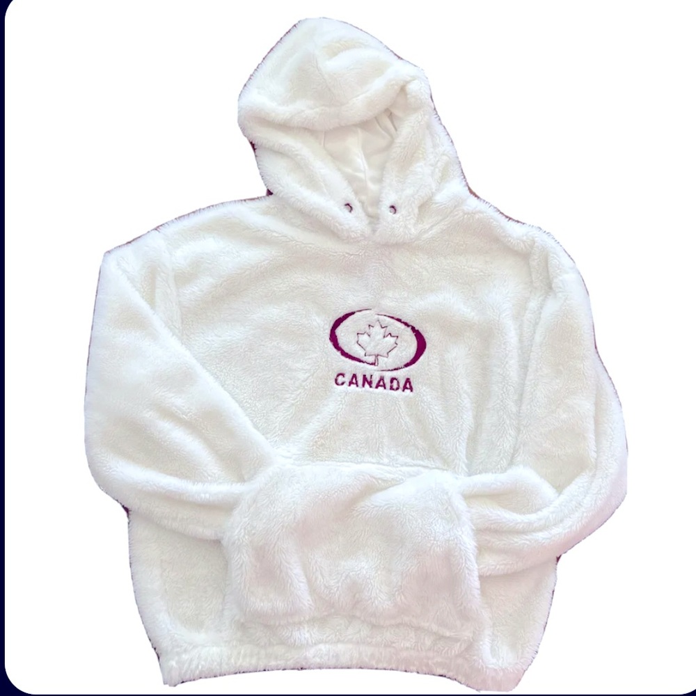 WOMEN CREAM OFF-WHITE FAUX FUR HOODIE. MISSING STRING.